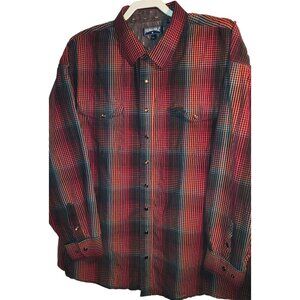 XXLPanhandle Western Plaid Snap Button Long Sleeve Shirt Multicolor